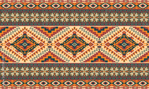 American tribal ethnic native pattern.Traditional Navajo,Aztec,Apache,Southwest and Mexican style fabric pattern.Abstract vector motifs pattern.For fabric,clothing,blanket,carpet,woven,wrap,decoration