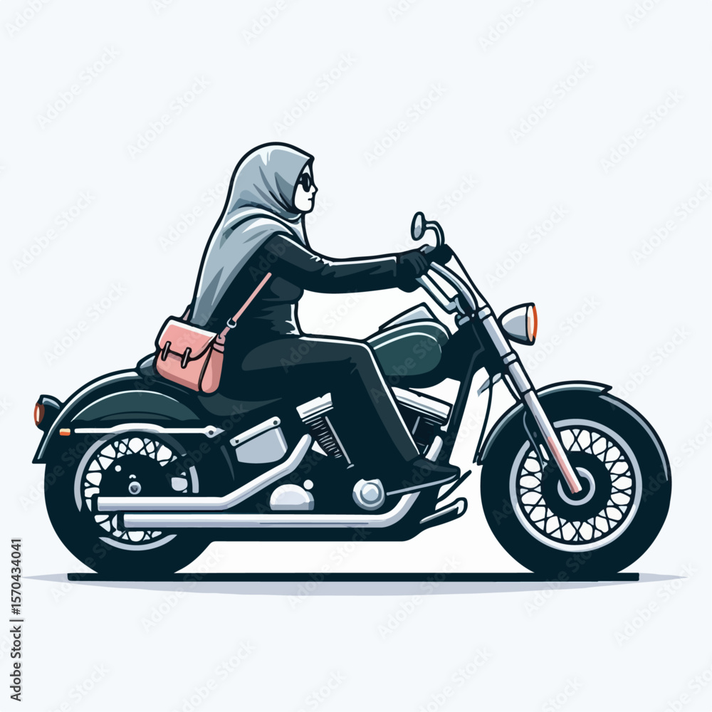 Muslim hijabers vector illustration riding a harley motorbike