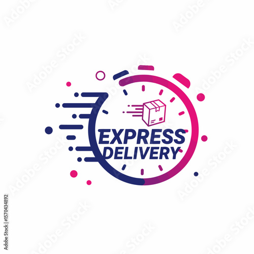 Fast express delivery service, symbolized by a stopwatch and a rapidly moving package.