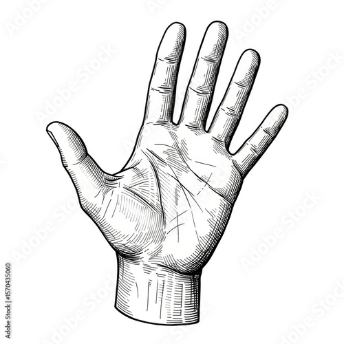 Vintage Hand Palm Lines Drawing Open White Graphic Illustration