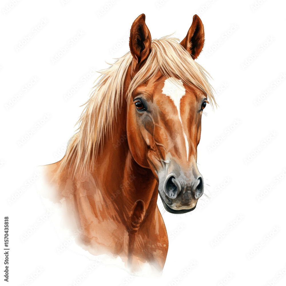 Fototapeta premium Watercolor Equine Portrait Detailed Horse Head Isolated on Transparent