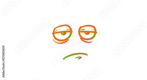 Cartoon face with tired expression and droopy eyes in simplistic style  