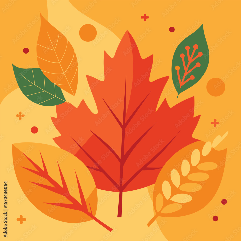Naklejka premium Abstract Autumn Poster Cover Card With Bright Leaf Design
