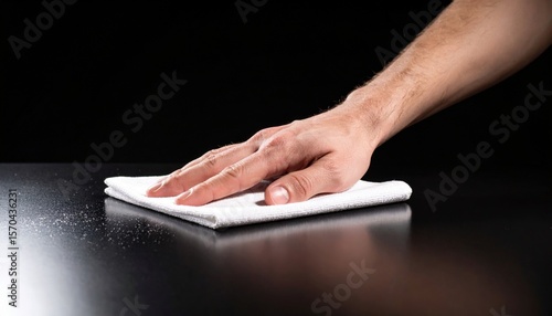 Hand Cleaning A Surface With A White Cloth