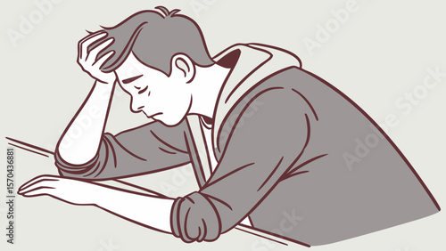Illustration of the exhausted man leaning forward, head on his arm
