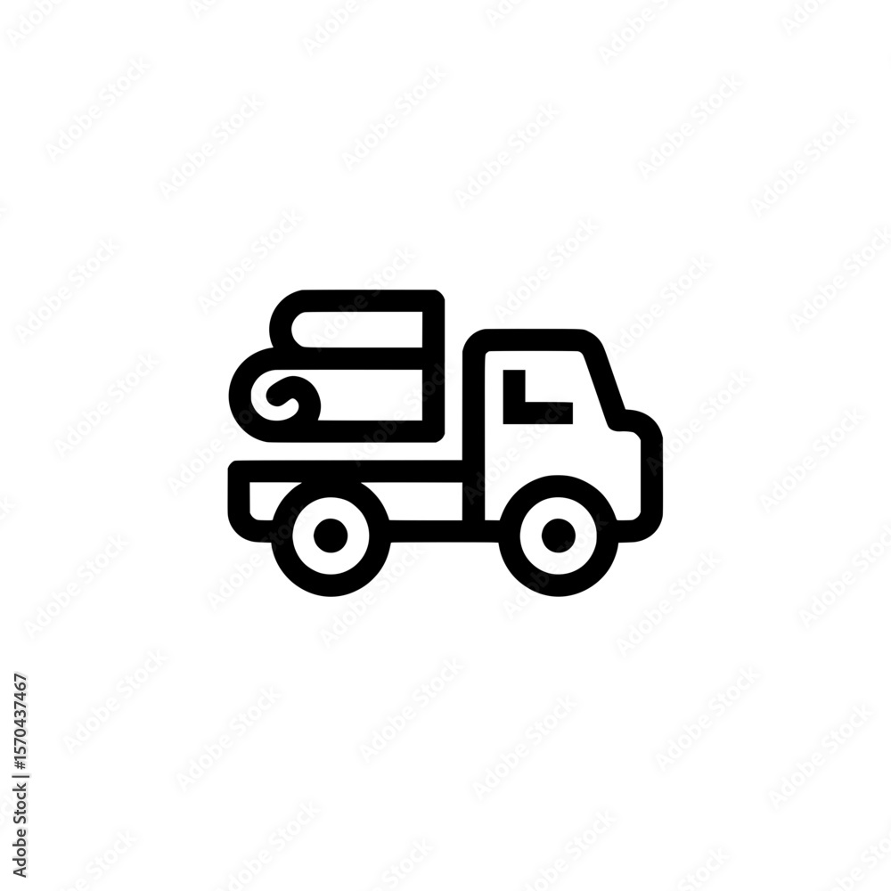 Black icon of a delivery truck viewed from the side with visible cargo or package compartment Black icon of a delivery truck viewed from the side with visible cargo or package compartment