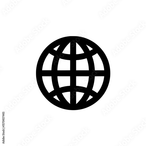Minimalist globe icon with latitude and longitude lines representing worldwide connectivity or the internet