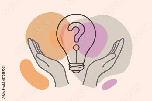 Two Hands Holding Lightbulb And Question Mark Representing Ideas