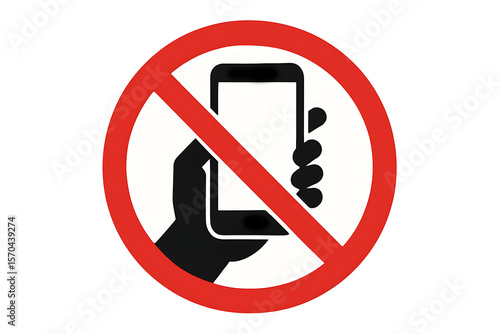 No Mobile Phone Allowed Sign – Prohibition Symbol with Smartphone in Hand Inside Red Circle