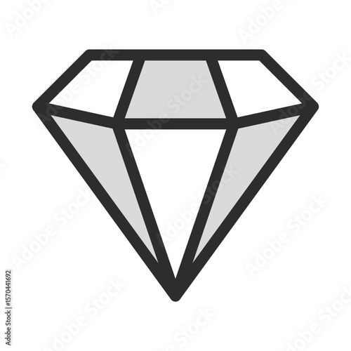 line icon depicting a single faceted diamond gemstone, cut in a classic geometric shape, representing luxury, wealth, expense, jewelry, clarity, treasure, gift, investment, and high-value precious