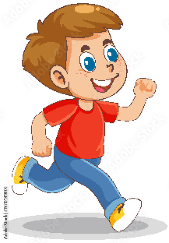 Cheerful Boy Running in Cartoon Style