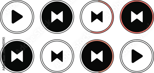 Eight circular media player control icons arranged in two rows on a gradient background surface view