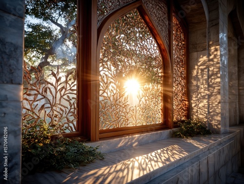 Sunlight through ornate window