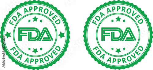 Two green FDA APPROVED stamps on white background