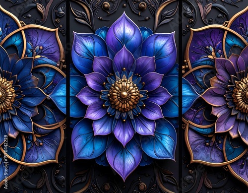 Ornate floral panels with deep color