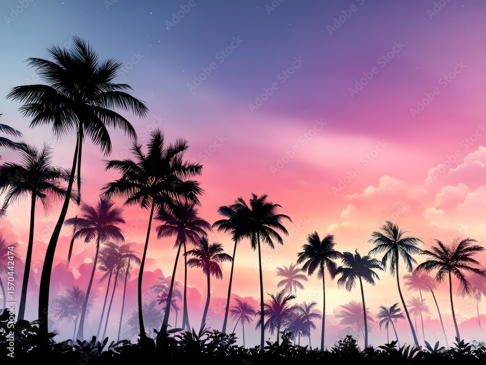 Obraz premium Silhouette palm trees at sunset