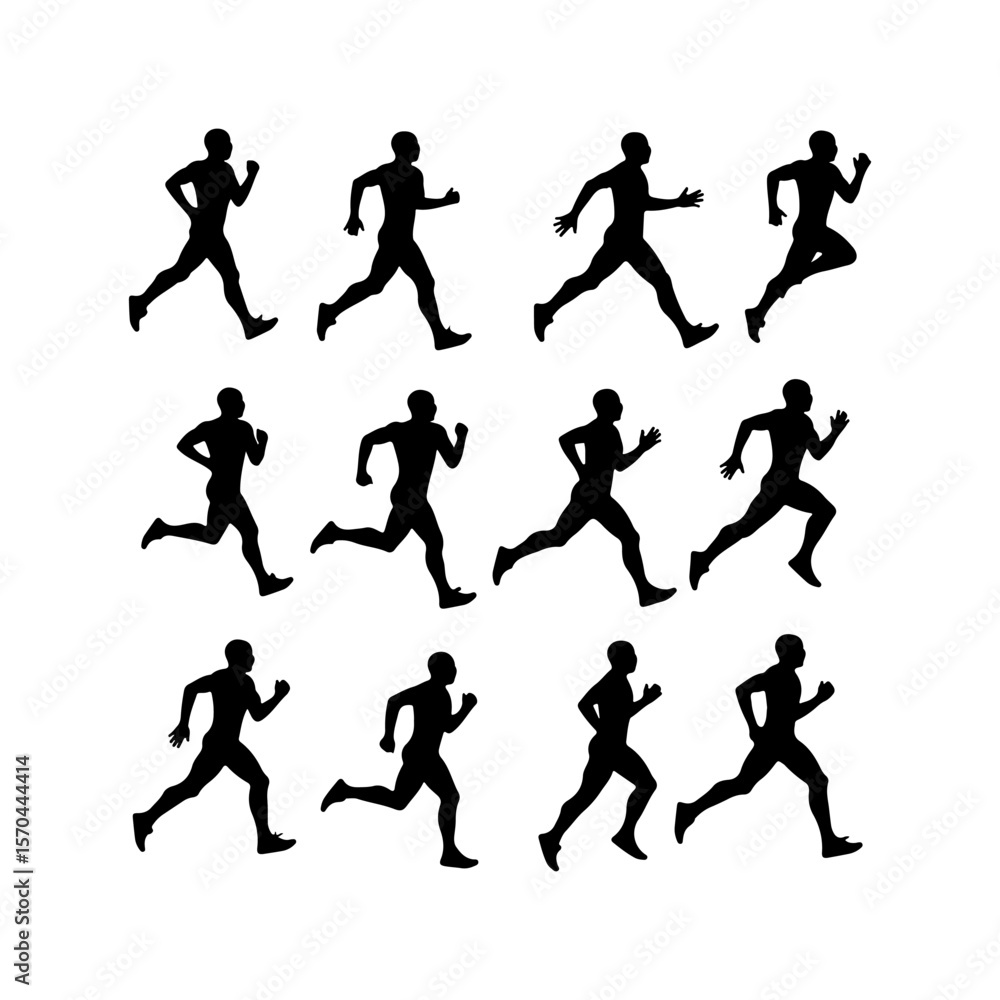 Collection of Running man silhouette icon vector flat illustration on white background. Collection of Running man silhouette icon vector flat illustration on white background.