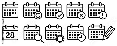 アプリ・ウェブサイト・UIのカレンダーアイコンイラスト白黒線画