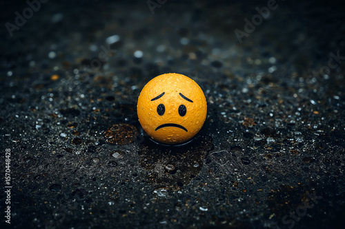 Sad emoji reflecting on a slippery floor