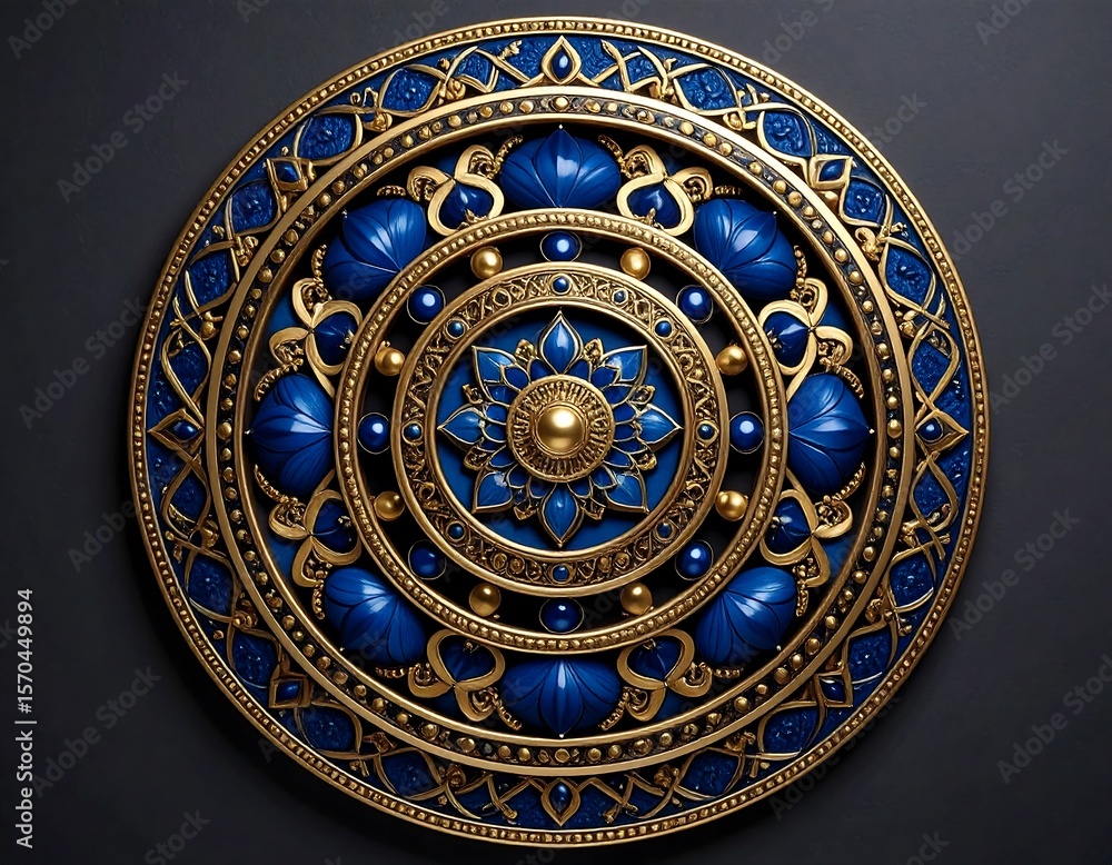 Obraz premium Ornate golden circle with blue accents