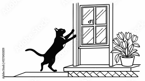 Cat Jumping with Window Silhouette � Happy Pet Pose for Gifts, Prints, and SVG Decor Files