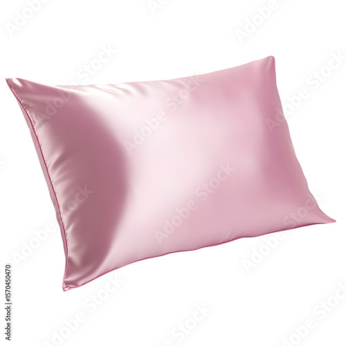 Soft pink satin pillowcase smooth fabric for comfortable sleep isolated on transparent background