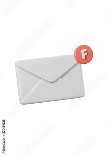 3D Email Message Notification with Letter Envelope and F Alert