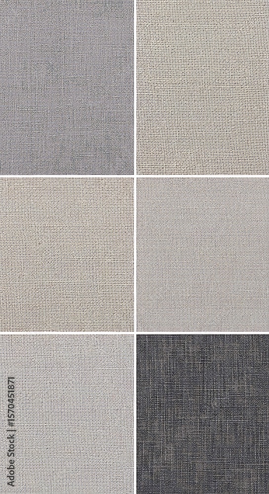 Fototapeta premium Neutral Textured Fabric Swatches with Woven Patterns in Gray and Beige Tones