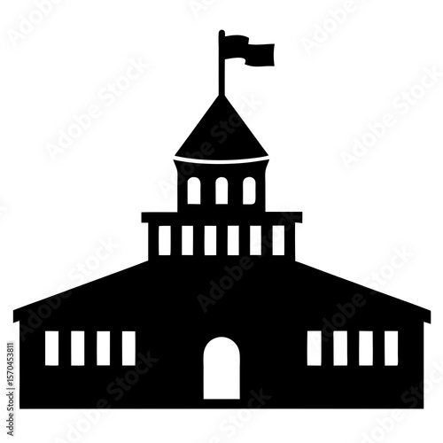 Ominous Grand Prison Illustration with Flag  Isolated on White
