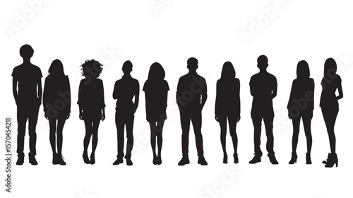 Silhouettes Group of Casual People in a Row