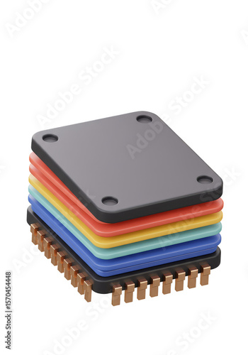 Wallpaper Mural 3d Render of Square Colorful Chip Microchip Layers Technology Torontodigital.ca