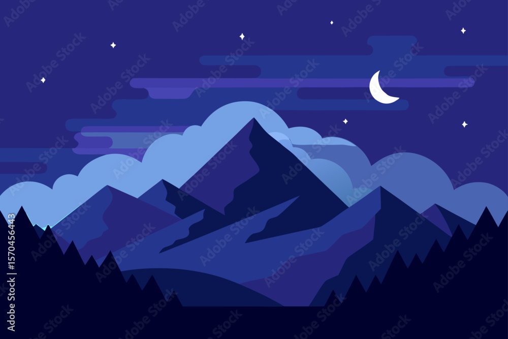 Fototapeta premium night landscape with mountains and clouds