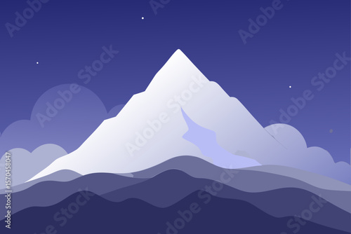 Serene Night Minimalist Mountain Peak Illustration