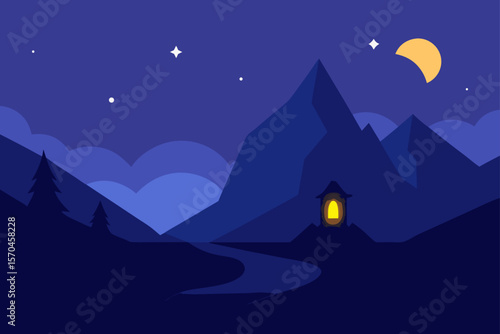 Serene Night in the Mountains A Peaceful Landscape Illustration