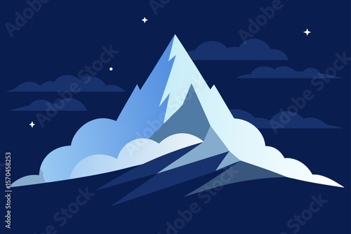 Majestic Mountain Peak at Night A Serene Illustrated Landscape