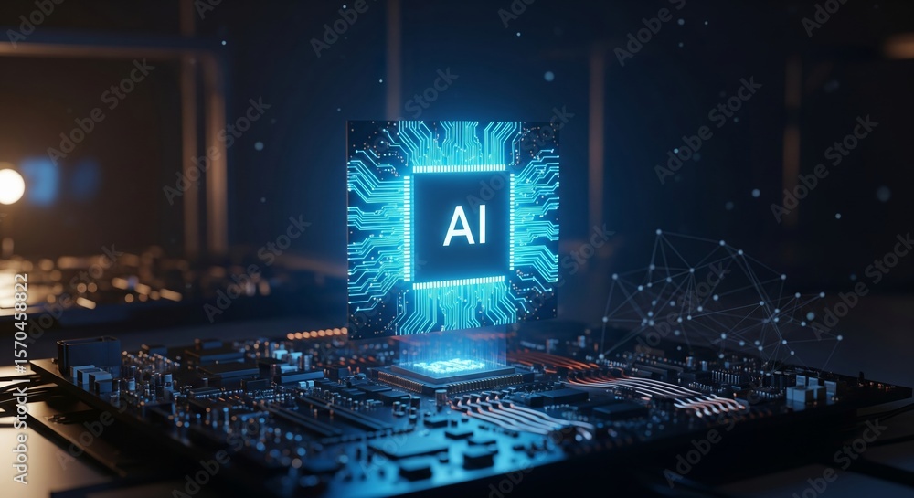 Obraz premium Futuristic AI Circuit Board Displaying Advanced Technological Process