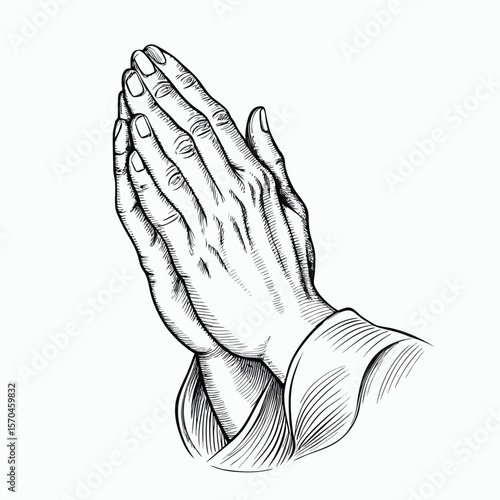 Praying hands detailed sketch vector illustration devotion faith