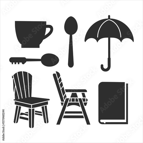 Cup spoon umbrella chairs book vector
