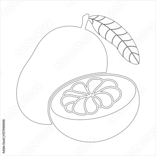 Whole and halved fruit with leaf food