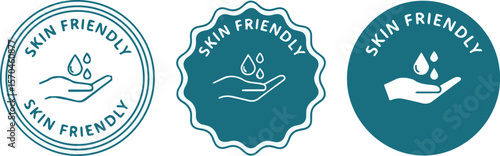Set of "Skin Friendly" cosmetic label icons on white background