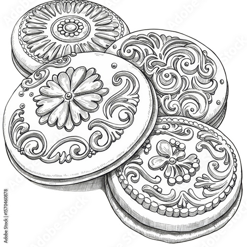Antique Cookie Illustration Vintage Biscuit Design Sweet Food Graphic