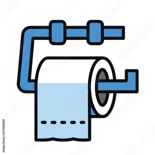 Blue toilet paper holder with white roll and light blue paper vector