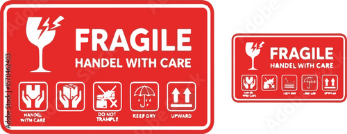 Fragile Handle With Care shipping label on white background