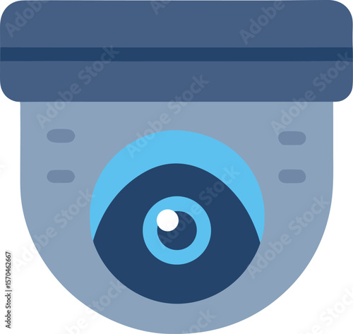 Blue security camera with dark blue lens and grey casing surveillance