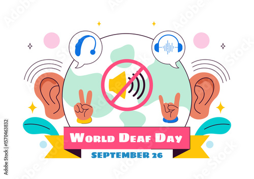 World Day of the Deaf Vector Illustration on September 26 to Raise Awareness About Hearing Loss Prevention and Ear Treatment in a Flat Background