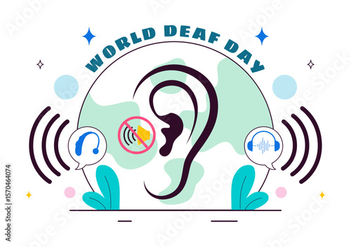 World Day of the Deaf Vector Illustration on September 26 to Raise Awareness About Hearing Loss Prevention and Ear Treatment in a Flat Background