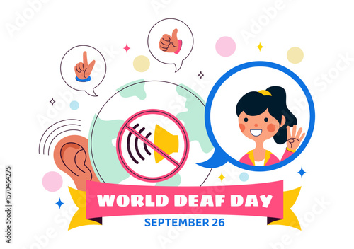 World Day of the Deaf Vector Illustration on September 26 to Raise Awareness About Hearing Loss Prevention and Ear Treatment in a Flat Background