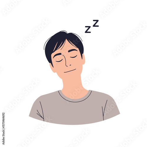 Serene Illustration of a Sleeping Man with Closed Eyes and "Zzz" Symbols Depicting Restful Sleep, Suitable for Health, Lifestyle, or Educational Content