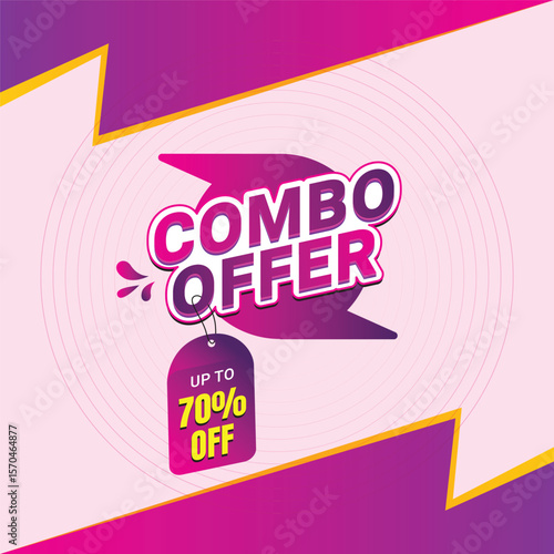 Vector combo offer design-labels set design. Vector illustration for social media. vector sticker, badge and tag, Up to 50% off, Up to 70% off, Purple & Magenta gradient background.