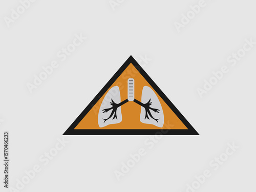 a warning triangle containing an image of human lungs and trachea